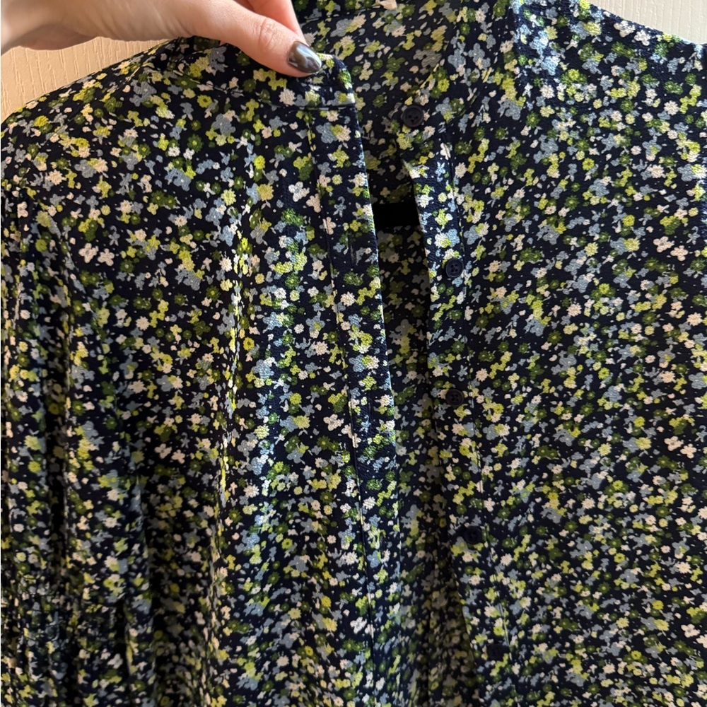MICHAEL KORS Floral Open-Front Women’s Top in Navy and Green - Picture 3 of 3
